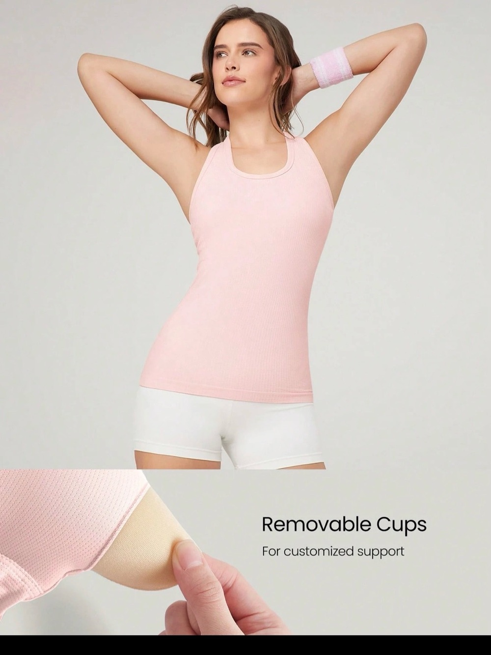 Women's Light Pink Ribbed Racerback Tank Top - Picture 3 of 6